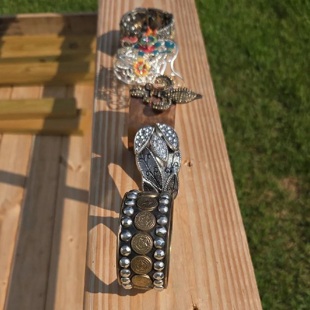 Assorted Silver and Bronze Cuff Bracelets Lot of 5 - Picture 2 of 11